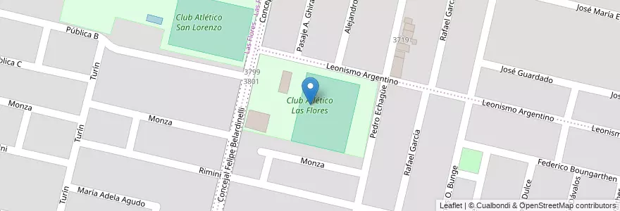 Mapa de ubicacion de Club Atlético Las Flores en Arjantin, Córdoba, Departamento Capital, Pedanía Capital, Córdoba, Municipio De Córdoba.