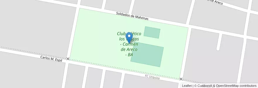Mapa de ubicacion de Club Atlético los Vascos - Carmen de Areco - BA en アルゼンチン, ブエノスアイレス州, Partido De Carmen De Areco, Carmen De Areco.
