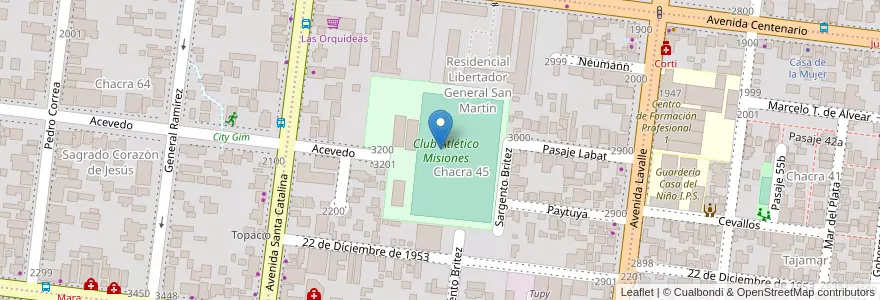 Mapa de ubicacion de Club Atlético Misiones en Argentinië, Misiones, Departamento Capital, Municipio De Posadas, Posadas.