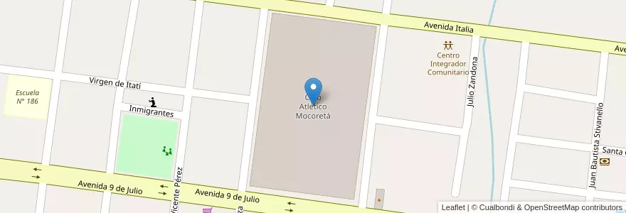 Mapa de ubicacion de Club Atlético Mocoretá en Argentina, Corrientes, Departamento Monte Caseros, Municipio De Mocoretá.