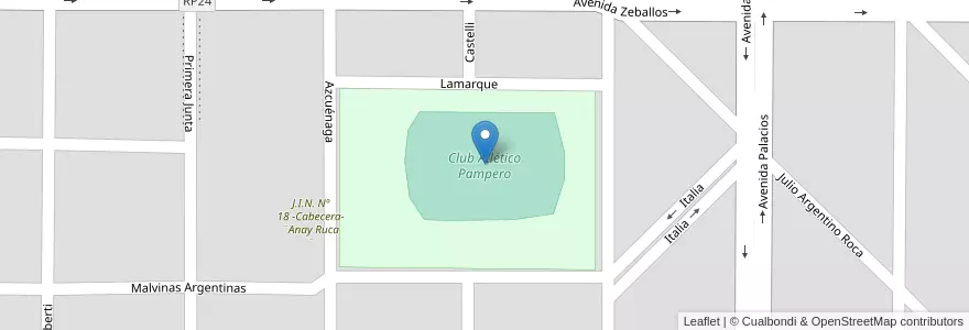 Mapa de ubicacion de Club Atlético Pampero en アルゼンチン, ラ・パンパ州, Departamento Guatraché, Municipio De Guatraché.