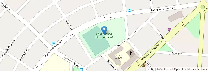Mapa de ubicacion de Club Atletico Plaza Huincul en Argentina, Chile, Wilayah Neuquén, Departamento Confluencia, Municipio De Plaza Huincul, Plaza Huincul.