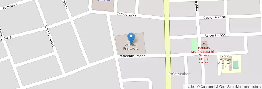 Mapa de ubicacion de Club Atlético Primavera en アルゼンチン, ミシオネス州, Departamento Eldorado, Municipio De Eldorado, Eldorado.