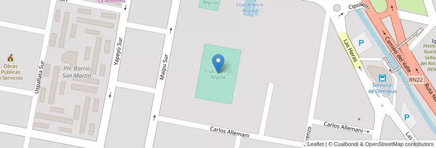 Mapa de ubicacion de Club Atlético Regina en アルゼンチン, リオネグロ州, Departamento General Roca, Villa Regina.