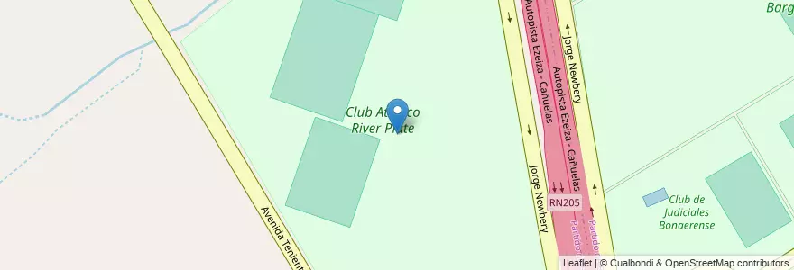Mapa de ubicacion de Club Atletico River Plate en アルゼンチン, ブエノスアイレス州, Partido De Esteban Echeverría, Aeropuerto Internacional Ezeiza.