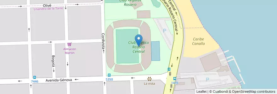 Mapa de ubicacion de Club Atlético Rosario Central en آرژانتین, سانتافه, Departamento Rosario, Municipio De Rosario, تسبیح.