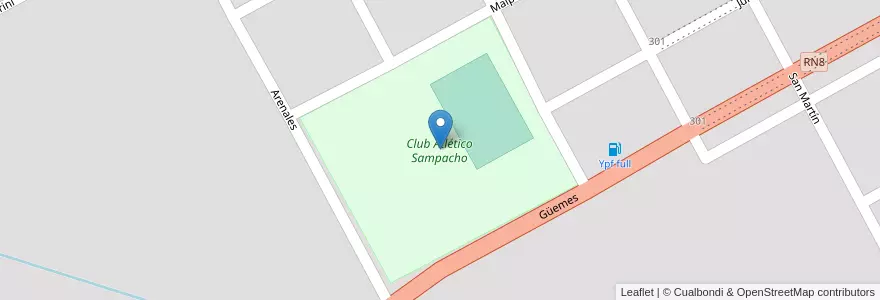 Mapa de ubicacion de Club Atlético Sampacho en 아르헨티나, Córdoba, Departamento Río Cuarto, Pedanía Achiras, Municipio De Sampacho, Sampacho.