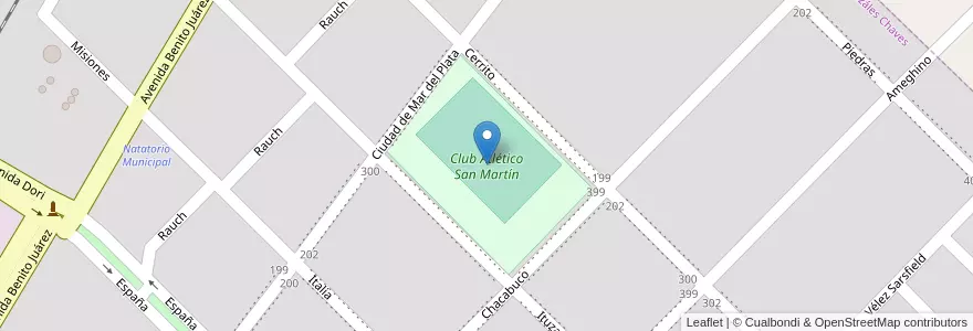 Mapa de ubicacion de Club Atlético San Martín en آرژانتین, استان بوئنوس آیرس, Partido De Adolfo Gonzales Chaves, Adolfo Gonzáles Chaves.