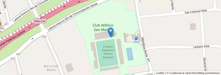 Mapa de ubicacion de Club Atlético San Martín en Argentinië, San Juan, Chili, Capital.