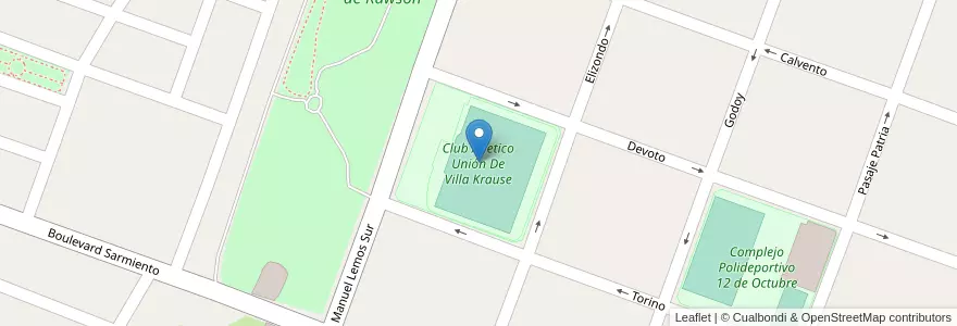 Mapa de ubicacion de Club Atletico Unión De Villa Krause en Argentinië, San Juan, Chili, Rawson.