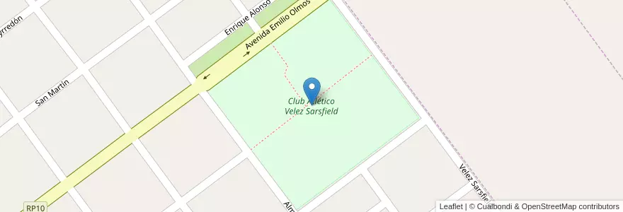 Mapa de ubicacion de Club Atlético Velez Sarsfield en آرژانتین, Córdoba, Departamento Tercero Arriba, Pedanía Zorros, Municipio De Oliva.