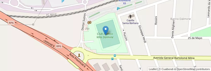 Mapa de ubicacion de Club Atlético Villa Dálmine en Argentina, Buenos Aires, Partido De Campana.