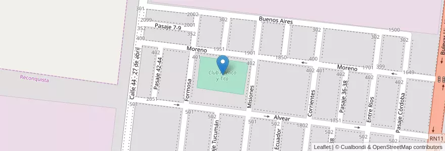 Mapa de ubicacion de Club Atletico y Tito en Arjantin, Santa Fe, Departamento General Obligado, Municipio De Reconquista, Reconquista.