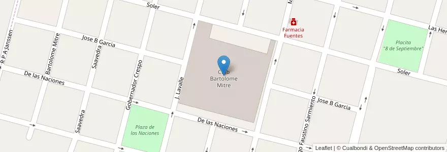 Mapa de ubicacion de Club Bartolome Mitre en 아르헨티나, Santa Fe, Departamento Las Colonias, Municipio De Esperanza, Esperanza.