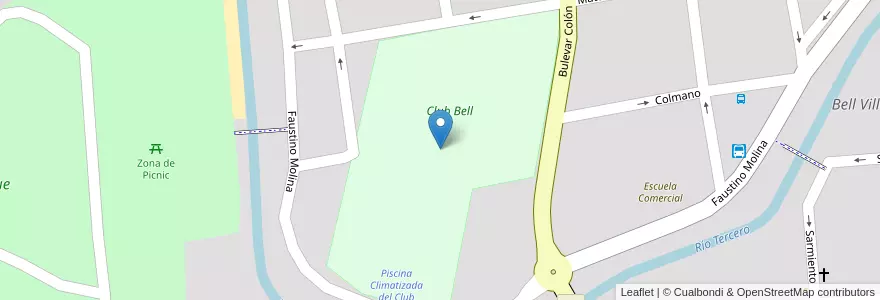 Mapa de ubicacion de Club Bell en 아르헨티나, Córdoba, Departamento Unión, Pedanía Bell Ville, Municipio De Bell Ville, Bell Ville.