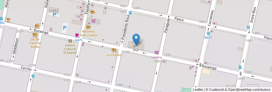 Mapa de ubicacion de Club Ben Hur en الأرجنتين, سانتا في, Departamento Rosario, Municipio De Rosario, روساريو.