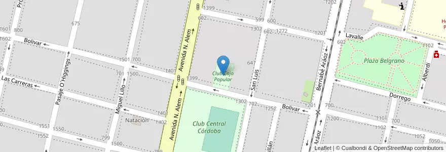 Mapa de ubicacion de Club Caja Popular en Argentinië, Tucumán, San Miguel De Tucumán, Departamento Capital, San Miguel De Tucumán.