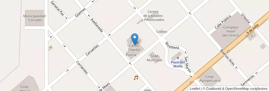 Mapa de ubicacion de Club Carlos Dowdal en Аргентина, Кордова, Departamento Río Segundo, Pedanía Calchín, Municipio De Pozo Del Molle, Pozo Del Molle.
