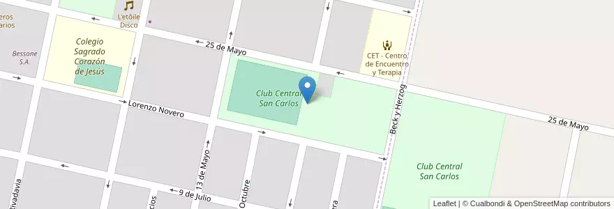 Mapa de ubicacion de Club Central San Carlos en Аргентина, Санта-Фе, Departamento Las Colonias, San Carlos Centro, San Carlos Centro.