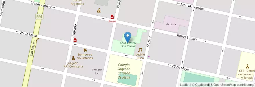 Mapa de ubicacion de Club Central San Carlos en Arjantin, Santa Fe, Departamento Las Colonias, San Carlos Centro, San Carlos Centro.