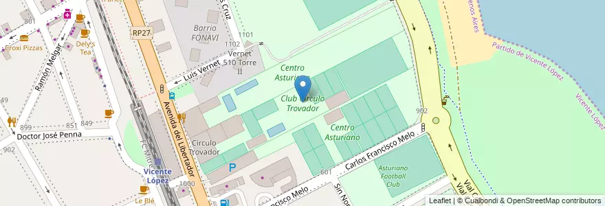 Mapa de ubicacion de Club Círculo Trovador en Arjantin, Buenos Aires, Partido De Vicente López, Vicente López.