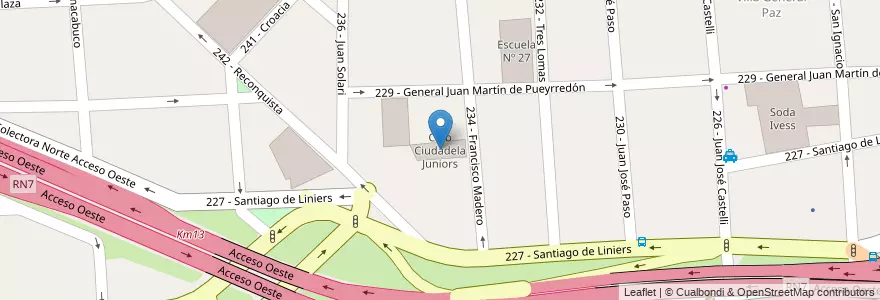Mapa de ubicacion de Club Ciudadela Juniors en 阿根廷, 布宜诺斯艾利斯省, Partido De Tres De Febrero, Ciudadela.