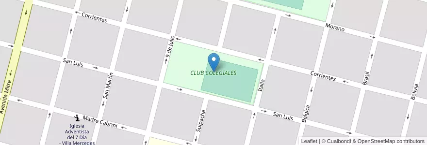 Mapa de ubicacion de CLUB COLEGIALES en آرژانتین, San Luis, General Pedernera, Villa Mercedes, Municipio De Villa Mercedes.