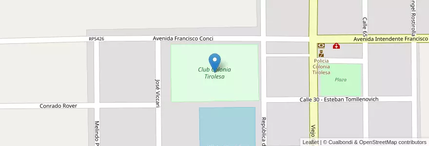 Mapa de ubicacion de Club Colonia Tirolesa en 아르헨티나, Córdoba, Departamento Colón, Pedanía Constitución, Municipio De Colonia Tirolesa.
