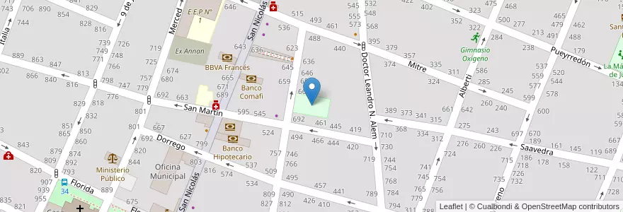 Mapa de ubicacion de Club Comunicaciones (sede) en Arjantin, Buenos Aires, Partido De Pergamino.