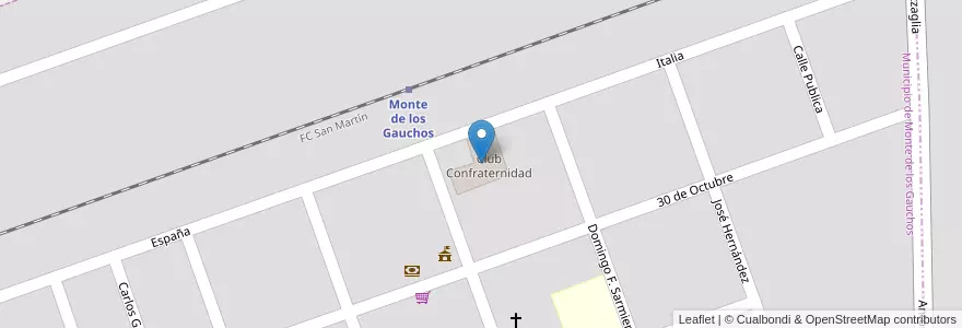 Mapa de ubicacion de Club Confraternidad en Arjantin, Córdoba, Departamento Río Cuarto, Pedanía Cautiva, Municipio De Monte De Los Gauchos, Monte De Los Gauchos.
