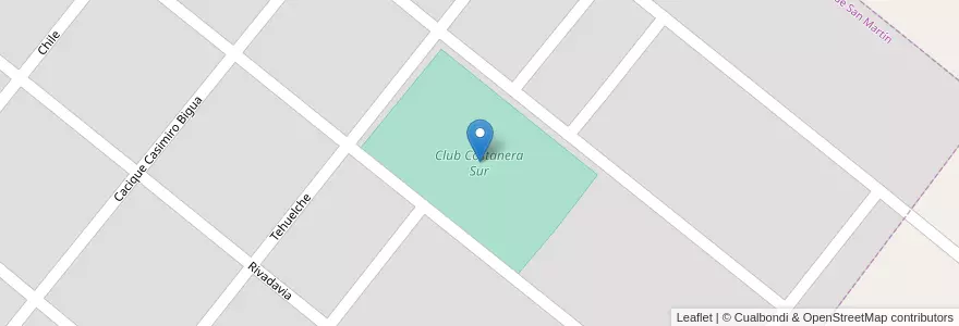 Mapa de ubicacion de Club Costanera Sur en アルゼンチン, チリ, チュブ州, Departamento Tehuelches, José De San Martín.