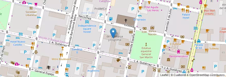 Mapa de ubicacion de Club de Gimnasia y Esgrima en アルゼンチン, チリ, メンドーサ州, Departamento Capital, Ciudad De Mendoza.
