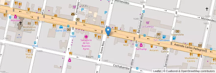 Mapa de ubicacion de Club de Pizzas en Аргентина, Санта-Фе, Departamento Rosario, Municipio De Rosario, Росарио.