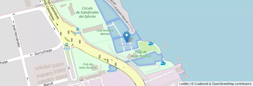 Mapa de ubicacion de Club de Velas Rosario en Аргентина, Санта-Фе, Departamento Rosario, Municipio De Rosario, Росарио.