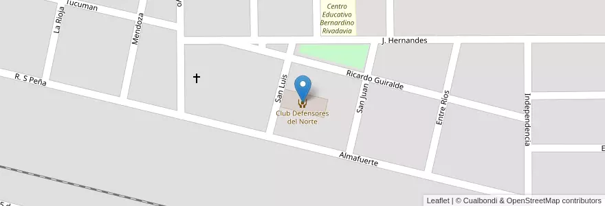 Mapa de ubicacion de Club Defensores del Norte en 阿根廷, Córdoba, Departamento Río Cuarto, Pedanía Cautiva, Municipio De Adelia María, Adelia María.