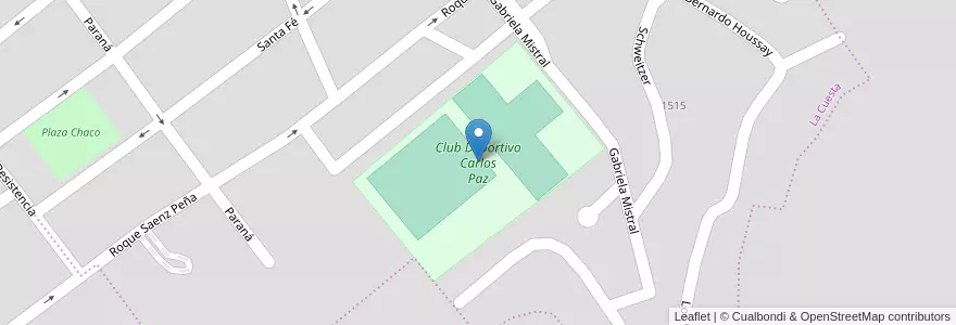 Mapa de ubicacion de Club Deportivo Carlos Paz en Argentina, Córdoba, Departamento Punilla, Pedanía San Roque, Municipio De Villa Carlos Paz, Villa Carlos Paz.