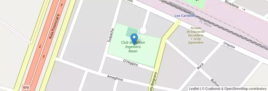 Mapa de ubicacion de Club deportivo Ingeniero Raver en アルゼンチン, ブエノスアイレス州, Partido De Exaltación De La Cruz, Los Cardales.