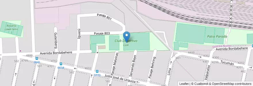 Mapa de ubicacion de Club Deportivo Lux en 아르헨티나, Santa Fe, Departamento Rosario, Municipio De Rosario, 로사리오.