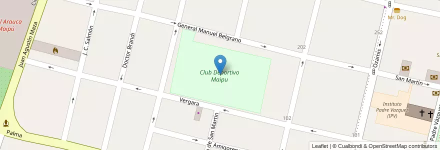 Mapa de ubicacion de Club Deportivo Maipu en Argentinien, Chile, Mendoza, Departamento Maipú, Distrito Ciudad De Maipú, Maipú.