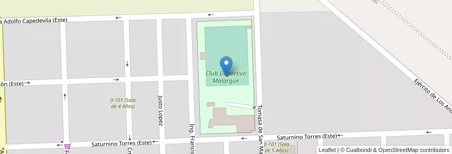 Mapa de ubicacion de Club Deportivo Malargüe en Аргентина, Чили, Мендоса, Departamento Malargüe, Distrito Ciudad De Malargüe.
