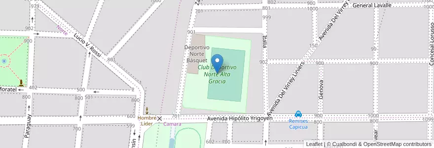 Mapa de ubicacion de Club Deportivo Norte Alta Gracia en 阿根廷, Córdoba, Departamento Santa María, Pedanía Alta Gracia, Municipio De Alta Gracia, Alta Gracia.