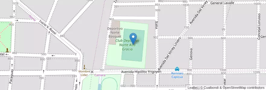 Mapa de ubicacion de Club Deportivo Norte en Аргентина, Кордова, Departamento Santa María, Pedanía Alta Gracia, Municipio De Alta Gracia, Alta Gracia.