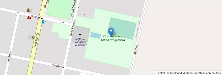 Mapa de ubicacion de Club Deportivo Unión Progresista en الأرجنتين, سانتا في, Departamento Las Colonias, Municipio De San Carlos Sud, San Carlos Sud.