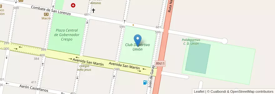 Mapa de ubicacion de Club Deportivo Unión en Argentina, Santa Fe, Departamento San Justo, Municipio De Gobernador Crespo.