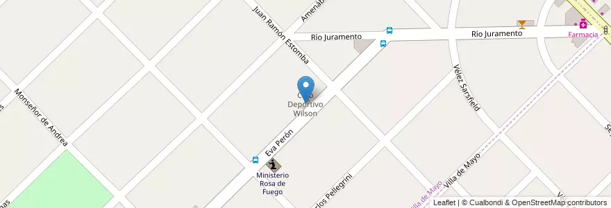 Mapa de ubicacion de Club Deportivo Wilson en Arjantin, Buenos Aires, Partido De Malvinas Argentinas, Villa De Mayo.