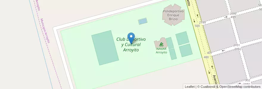 Mapa de ubicacion de Club Deportivo y Cultural Arroyito en アルゼンチン, コルドバ州, Departamento San Justo, Municipio Arroyito, Pedanía Arroyito, Arroyito.