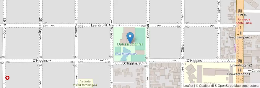 Mapa de ubicacion de Club Estudiantes en Argentina, La Pampa, Municipio De Santa Rosa, Departamento Capital, Santa Rosa.