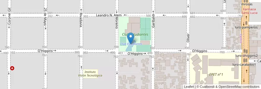 Mapa de ubicacion de Club Estudiantes en آرژانتین, La Pampa, Municipio De Santa Rosa, Departamento Capital, Santa Rosa.
