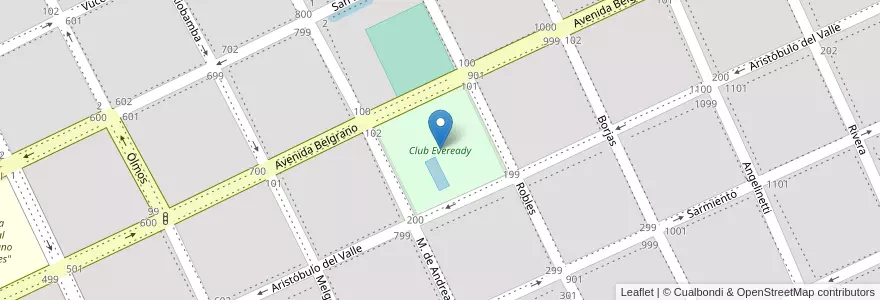 Mapa de ubicacion de Club Eveready en アルゼンチン, ブエノスアイレス州, Partido De Dolores, Dolores.