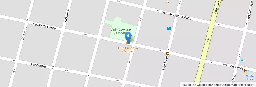 Mapa de ubicacion de Club Gimnasia y Esgrima en アルゼンチン, サンタフェ州, Departamento La Capital, Santa Fe Capital, Santa Fe.
